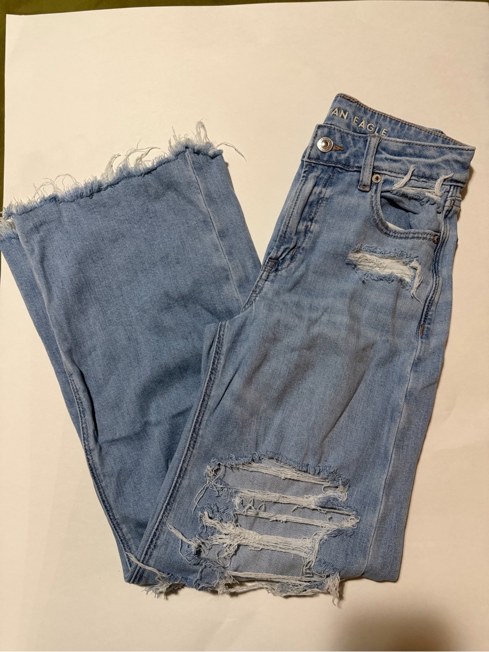 American Eagle Outfitters Light Blue Distressed Wide-Leg Jeans